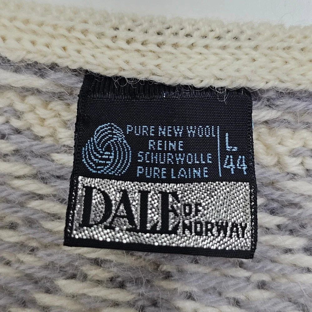 Vtg Dale of Norway Fair Isle Sweater, Ivory Gray, Wool, L - 44, ❗️FLAWED❗️